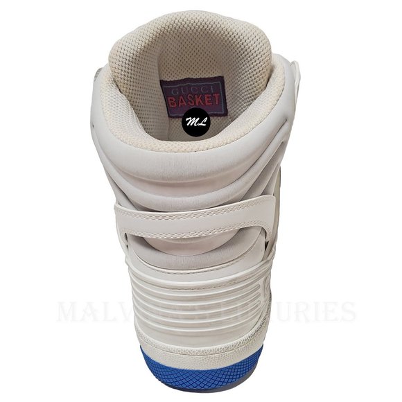 GUCCI MENS SNEAKERS HIGH TOP BASKET GG LOGO LEATHER FABRIC SHOES - Picture 11 of 16